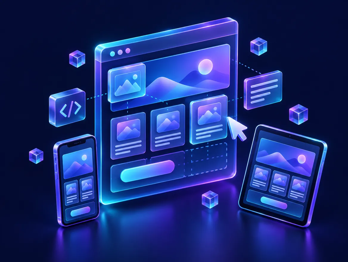 Responsive website being built across desktop, tablet and phone